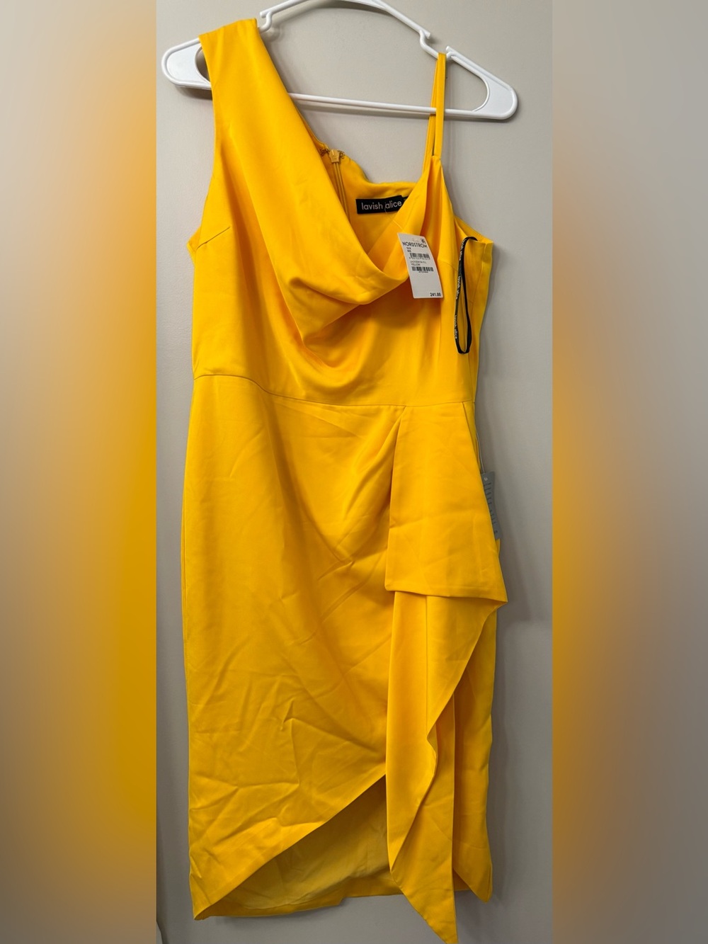 Lavish Alice One-Shoulder Draped Dress in Vibrant Yellow